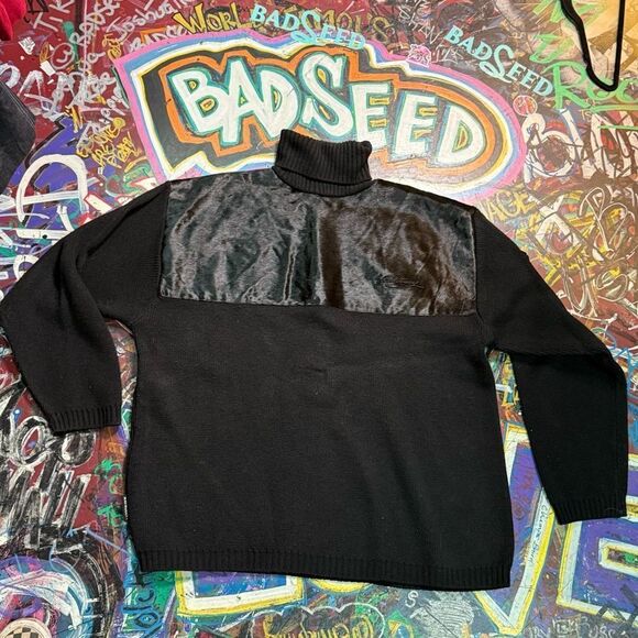 Vintage 80s Davoucci Hip Hop Turtleneck – Cowhide Fur Panel & Sleeve Pocket